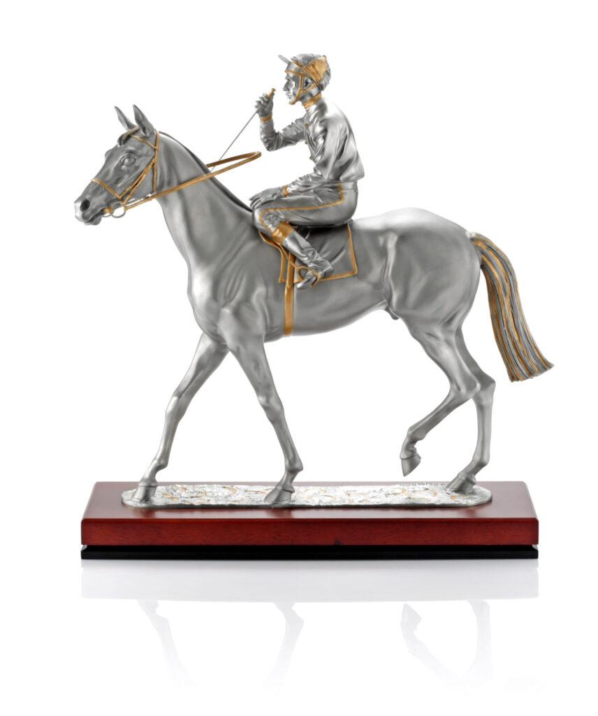 Pewter Walking horse & jockey Figurine Trophies