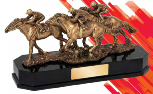 Resin bronze Horse & jockey figurine. Horse Racing Trophies Australia