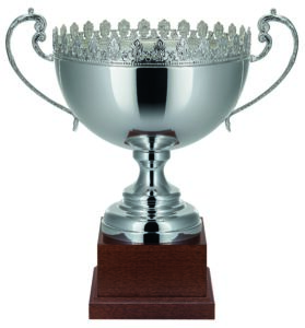 ASMAN1847 37cm Silver plated trophy cup with crown trim