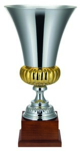 ASMAN1852 45cm silver plated vase trophy with gold trim