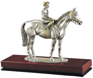Horse Racing Trophy Suppliers. Pewter standing horse & jockey