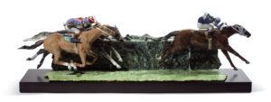 A gloss 3 horse race porcelain piece . Horse Racing Trophy Supplier Australia