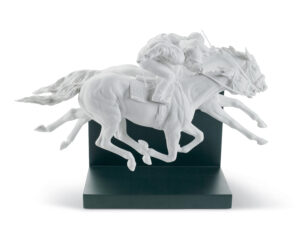 A matte white 2 horse race porcelain piece. Custom Horse Racing Trophies
