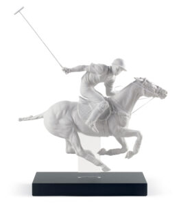 A matte white Polo Player & Horse Figurine. Horse Polo Sport Trophies