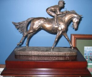 Cold cast Horse & jockey Hurdle Horse Racing Trophy Figurine