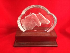 Glass trophy with Horse Head feature 18cm
