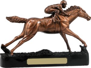 Resin bronze Horse & Jockey figurine. Horse Racing Trophies Australia