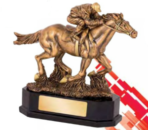 Resin bronze Horse & Jockey figurine Trophy
