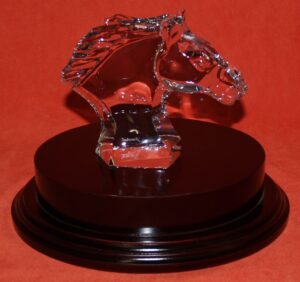 12cm Baccarat Crystal Horse Head mounted on a wooden base