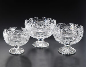 Footed Crystal Bowls made in Ireland. Perfect for presentations with a clear panel for decoration. Avail in 23cm 20cm 17cm