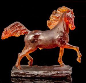 23cm x 26cm brown Daum Crystal Stallion figurine. Limited to 1,000 worldwide