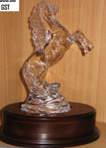 23cm Waterford Crystal Rearing Horse mounted on a wooden base