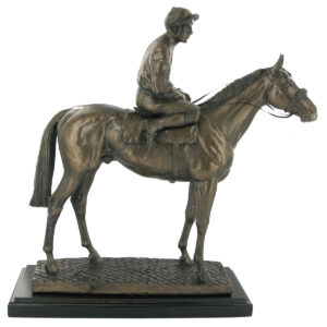 Cold cast Horse & jockey figurine 27cm. Horse Racing Trophies