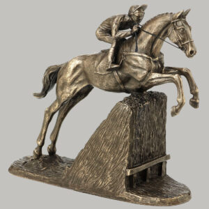 Cold cast bronze Horse & jockey steeple chaser figurine. Horse Racing Trophies
