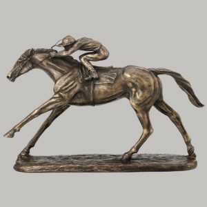 Cold Cast bronze Horse & Jockey figurine 21cm (including wooden base)