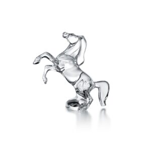 20cm clear crystal rearing horse, mounted on a wooden base