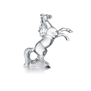 37cm Baccarat clear crystal rearing horse, weighs approx 6.5kg, Mounted on a wooden base
