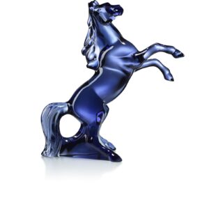 37cm Baccarat blue crystal rearing horse, weighs approx 6.5kg, Mounted on a wooden base