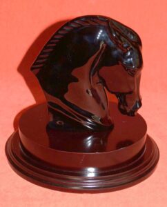 17cm Black Baccarat Crystal Horse Head mounted on a wooden base trophy