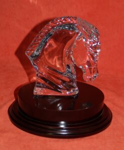 17cm Clear Baccarat Crystal Horse Head mounted on a wooden base