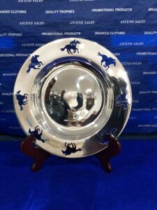 ASCAMP Silver plated plate with Horse & Jockey feature Award