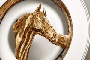 Silver plated plate with gold plate 3D horse head feature