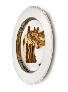 Silver plated plate with gold plate 3D horse head feature. Avail in 30cm 25cm 20cm