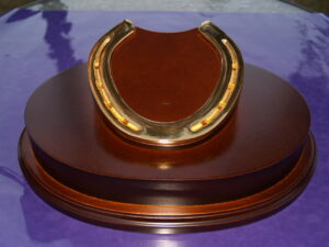 Gold plated horse shoe trophy,