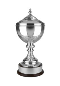 58cm silver plated hand chased cup with lid, can also come with a horse & jockey figurine as finial