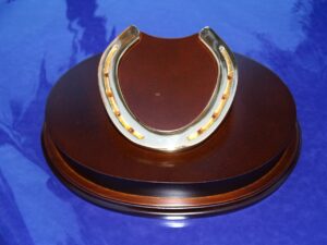 Silver plated horse shoe trophy, horseshoe thoroughbred