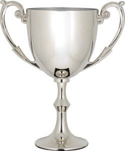 Silver Nickel Cup will be mounted on a wooden base. Trophy Supplier
