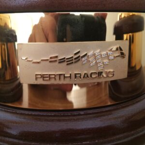 This is the base of the Railway Stakes trophy that Ascend Sales encrusted the Perth Racing Logo with diamonds